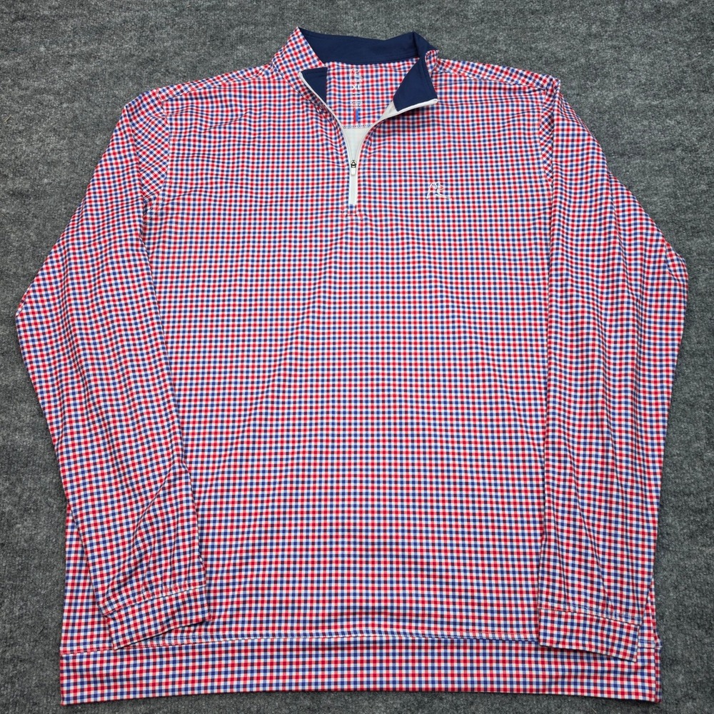 Rhoback XL Mens Red White Blue Gingham Quarter Zip Performance Pullover Shirt